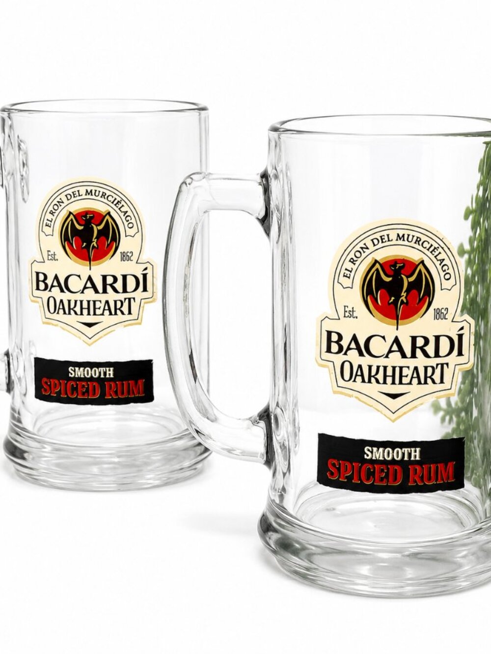 Bacardí Oakheart Smooth Spiced Rum Glass Beer Mugs Set – Clear Barware Steins